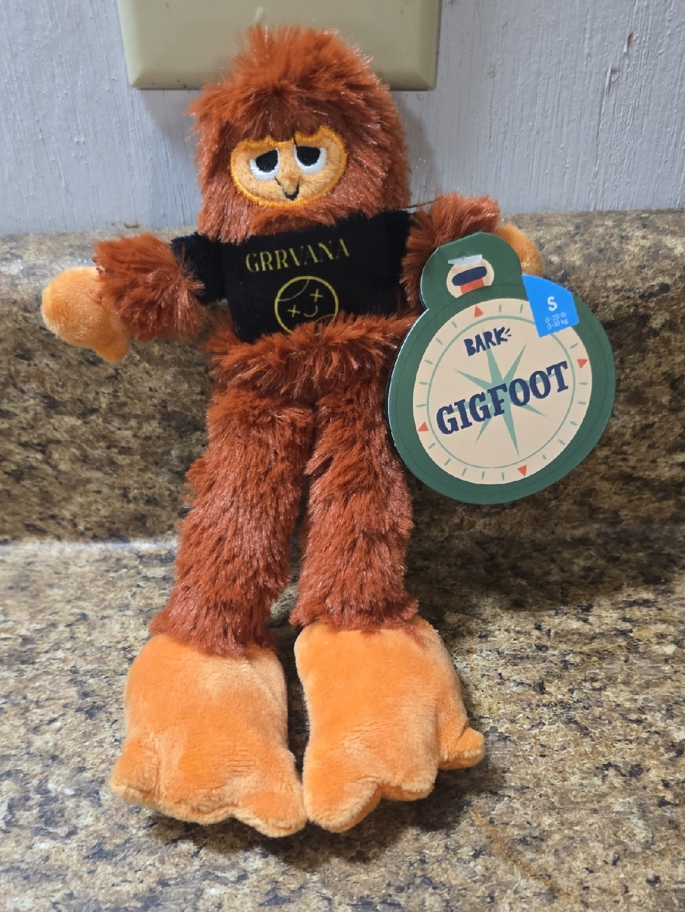Bark‎ GigFoot Plush Dog Toy with Nirvana Tee - Brown & Orange NWT Size Small